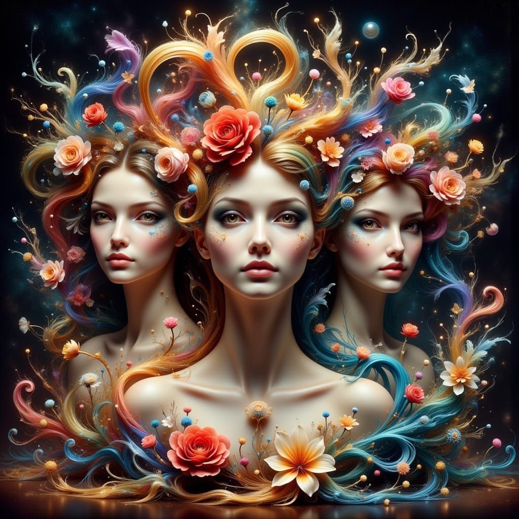 Three Sisters in Enchanted Dreamscape