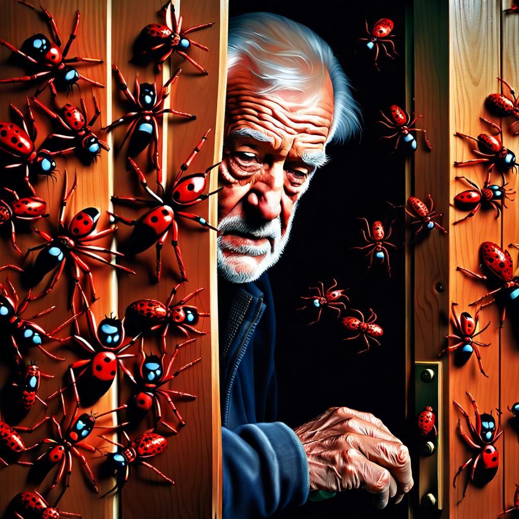 Surreal Spiders Infest Old Man's Door