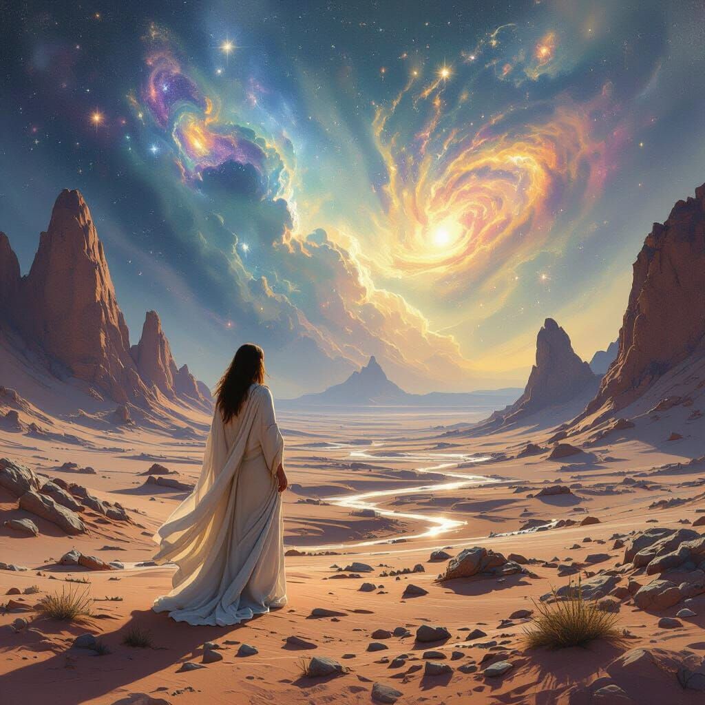 Lone Woman Gazes at Alien Desert Sky