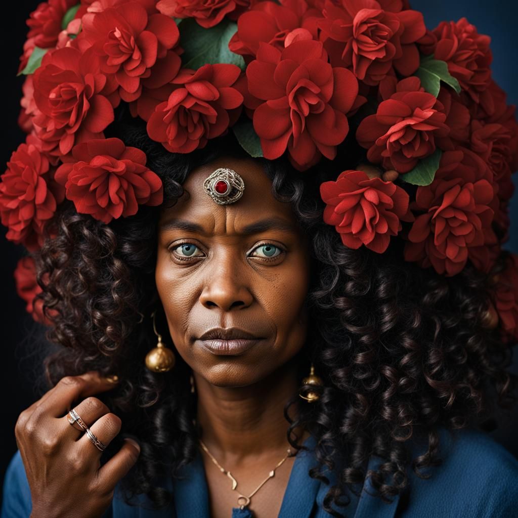 Portrait of Woman with Rings, Bells and Begonias