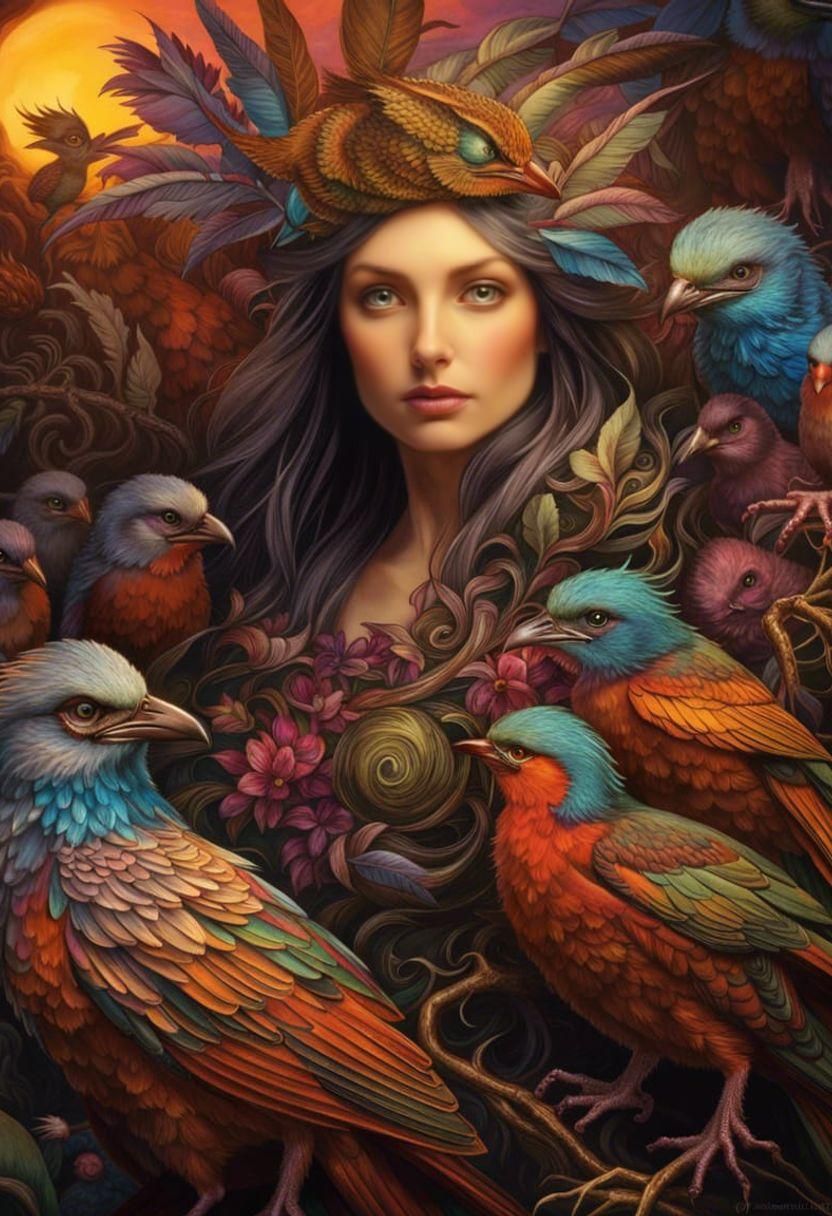 Bird Mother and Hatchlings in Maximalist Fantasy