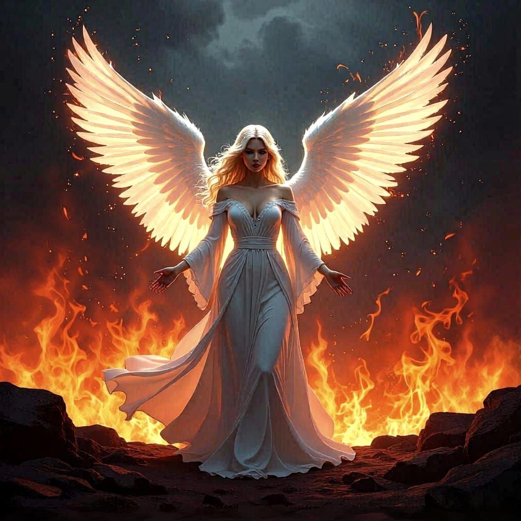Angel Trapped in Fiery Hell - Hyperrealistic Splash Art