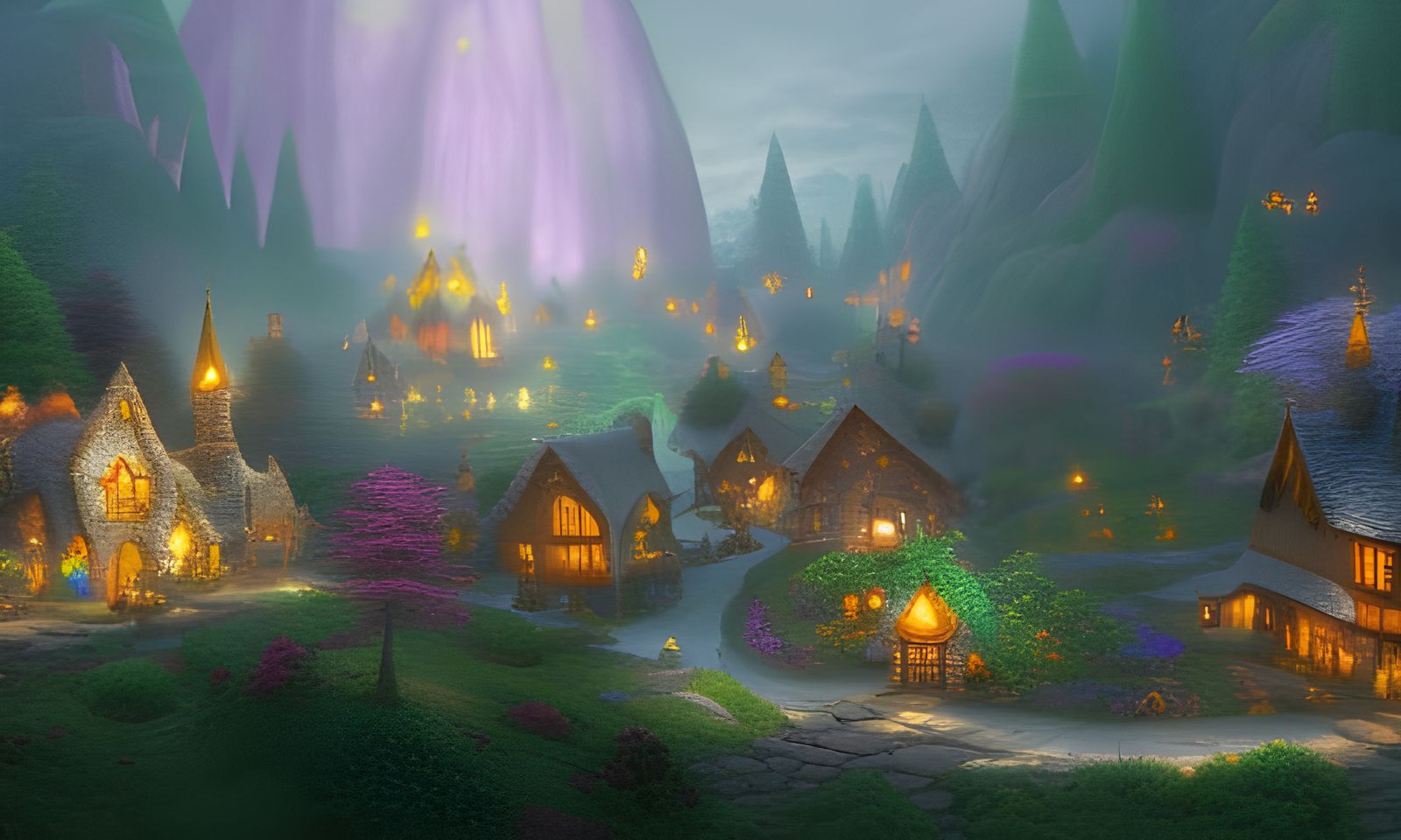 Fantasy Gnome Village in Ethereal Light