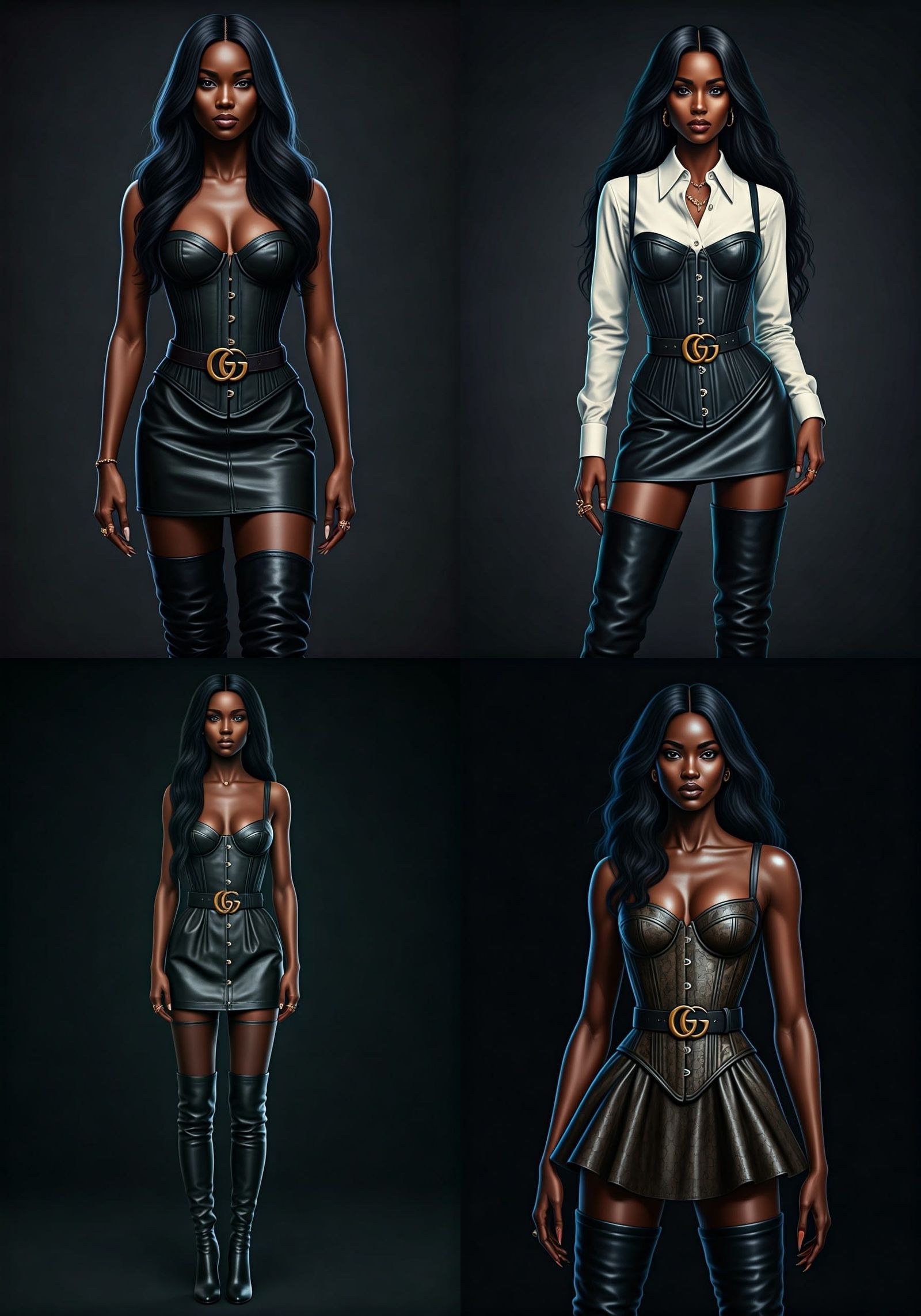 Elegant Ebony Woman in Luxury Gucci-Inspired Attire