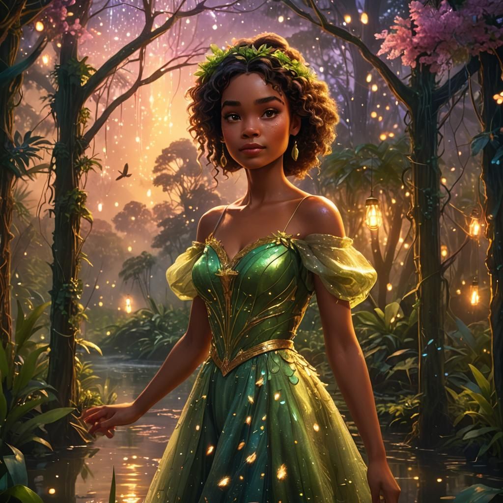 Tiana in Mystical Bayou: Cosmic Illustration
