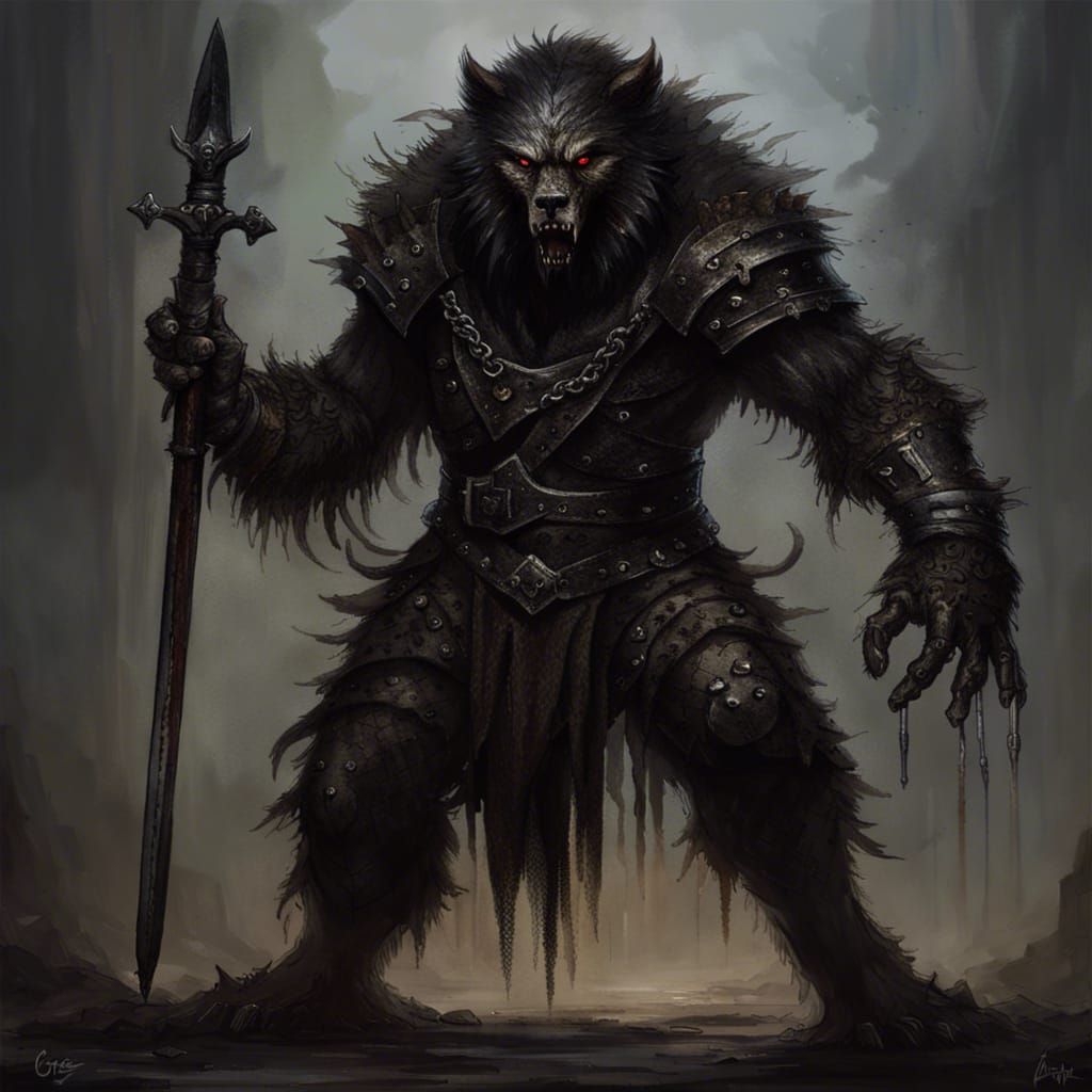 Wrathful Werewolf in High Gothic Dark Fantasy Style