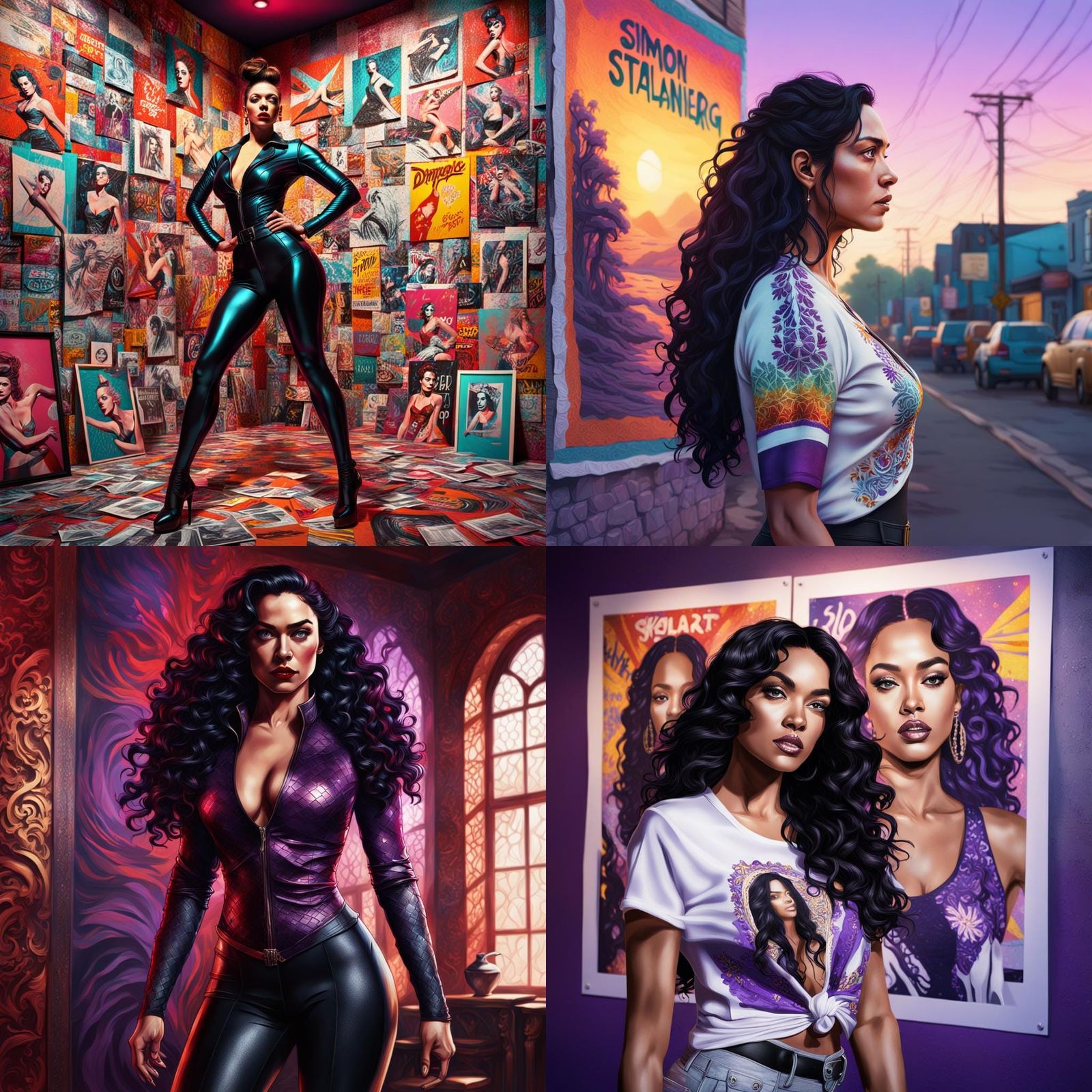 Hyperrealistic Pin-Up Girl in Spandex and Pop Star Room