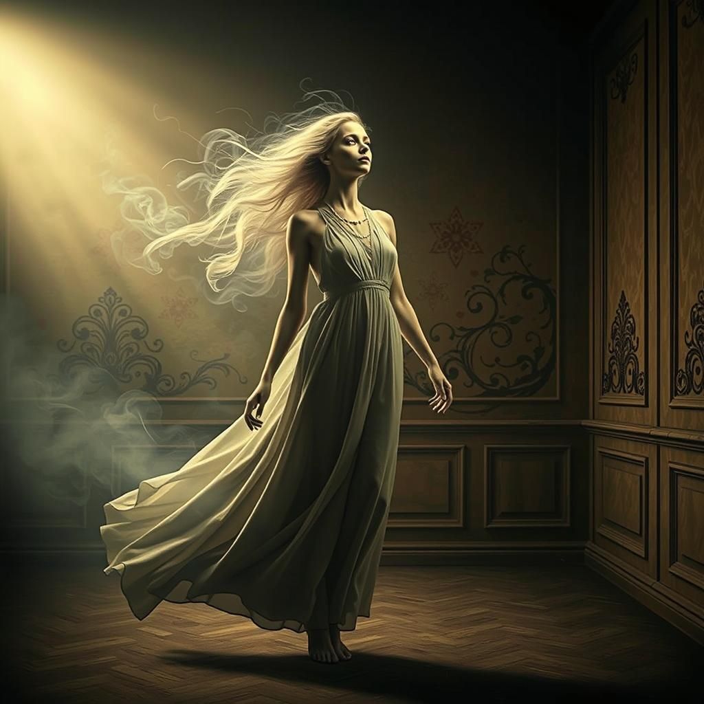 Ethereal Smoke Woman in Haunted Room