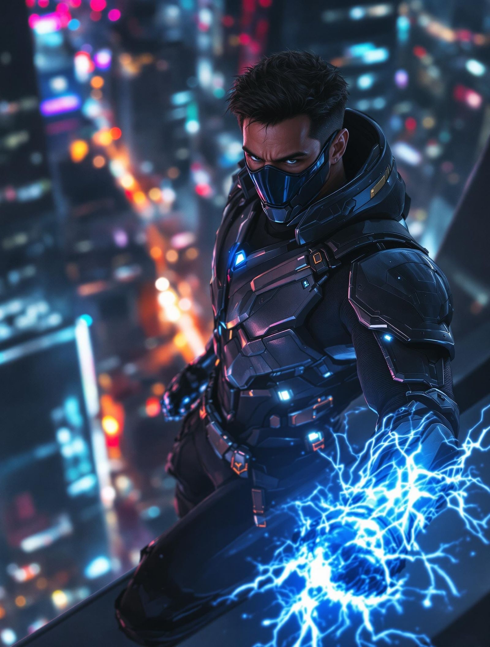 Photorealistic picture of a super hero. He stands on the sky...