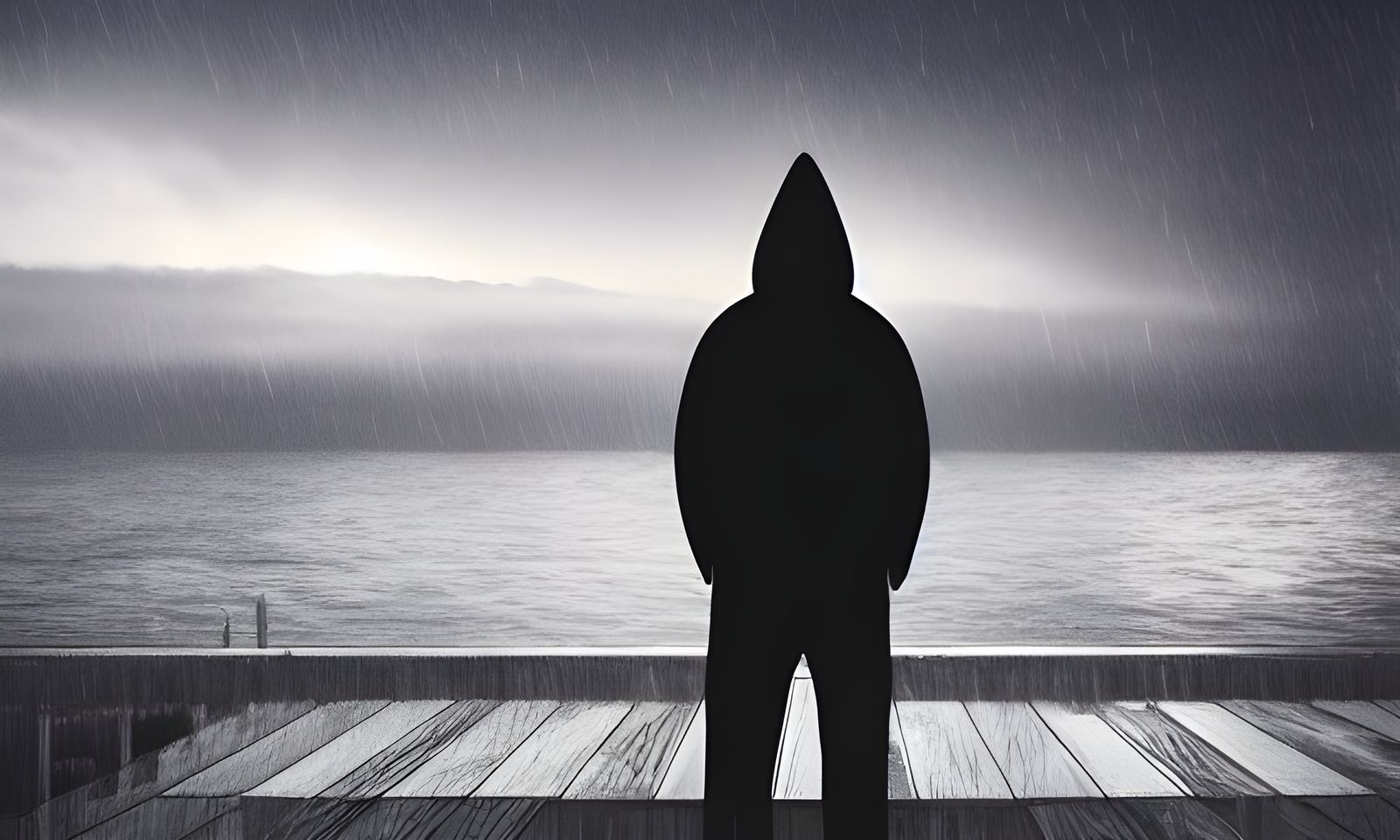 Man in Hoodie Walking in Rainy Night: Matte Painting