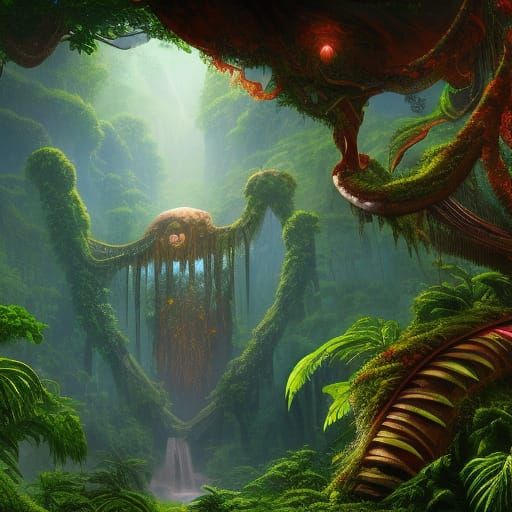 Emoji in Jungle: Detailed Matte Painting