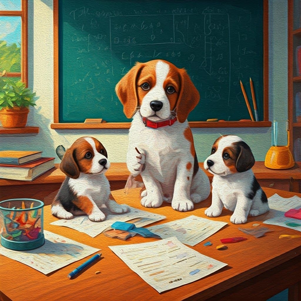 Dogs in School: Neo-Expressionist Classroom Scene