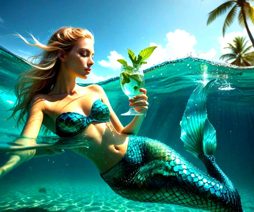Ethereal Mermaid Relaxation in Caribbean Paradise