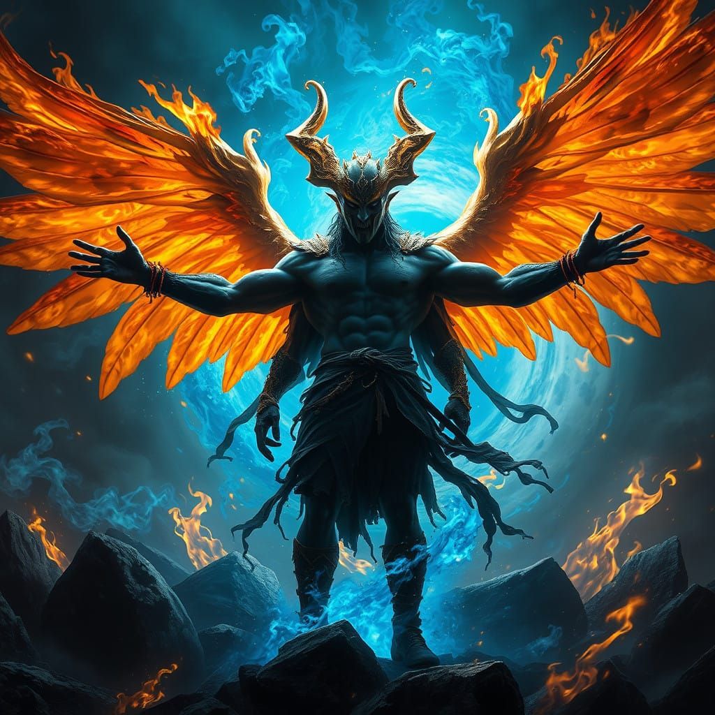 Golden Winged Iblis Amidst Blazing Vortex