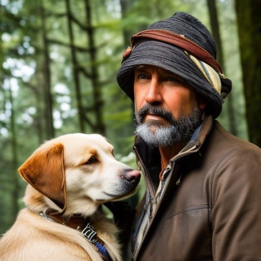 Man and Dog Portrait in Art Nouveau Style