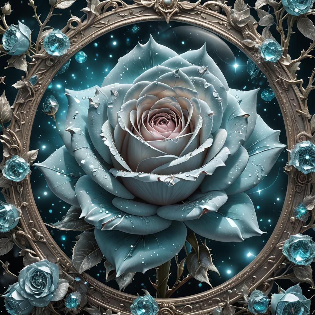 Cyan Constellation Rose Among Crystal Roses