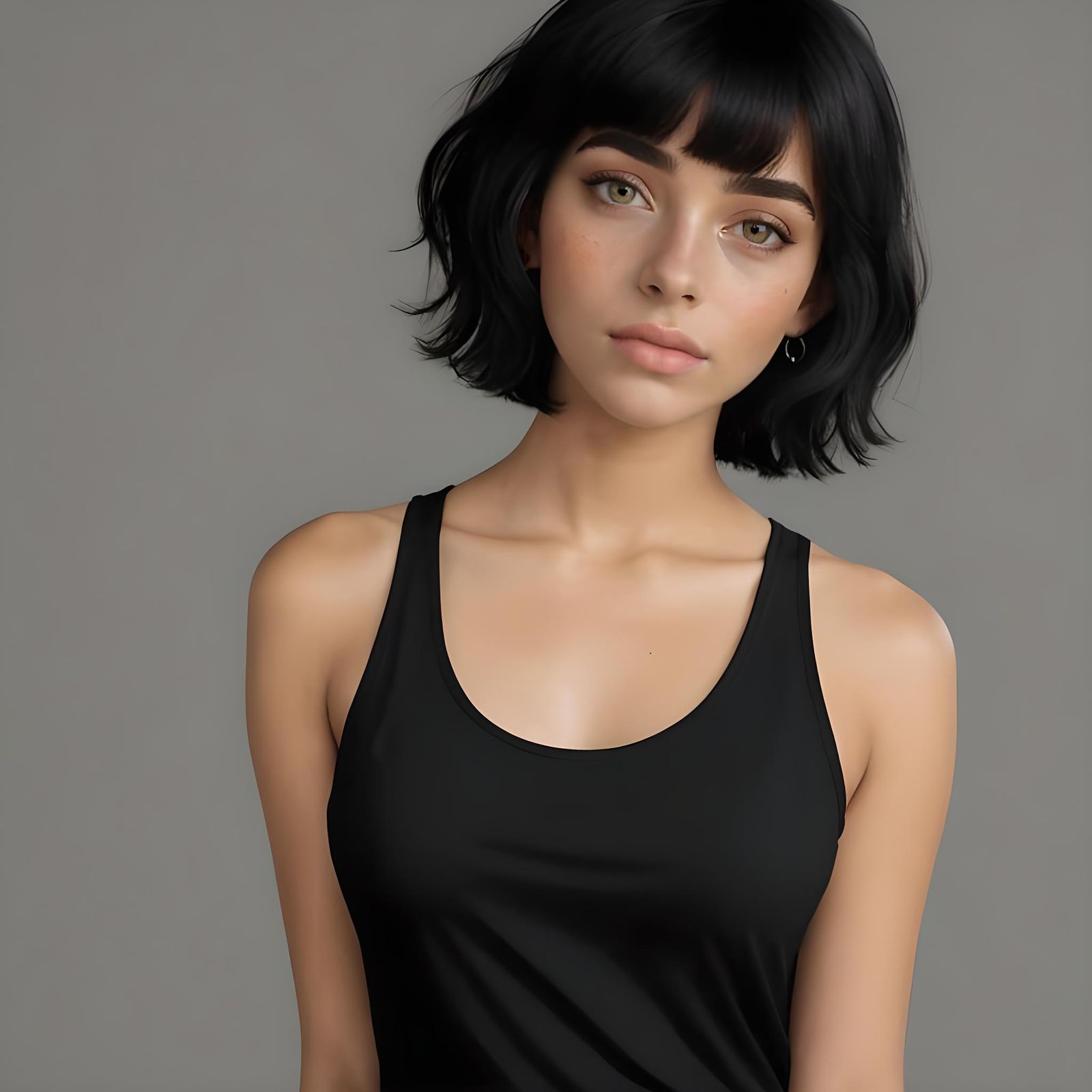 Portrait of an Inquisitive Colombian Girl with Bowl Cut