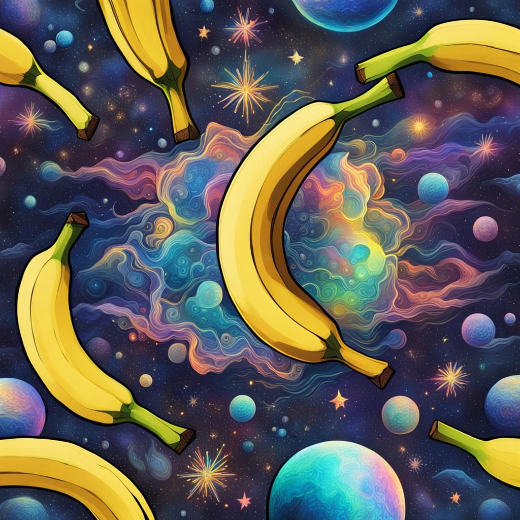 Astral Banana Holographic Illustration in Visionary Style