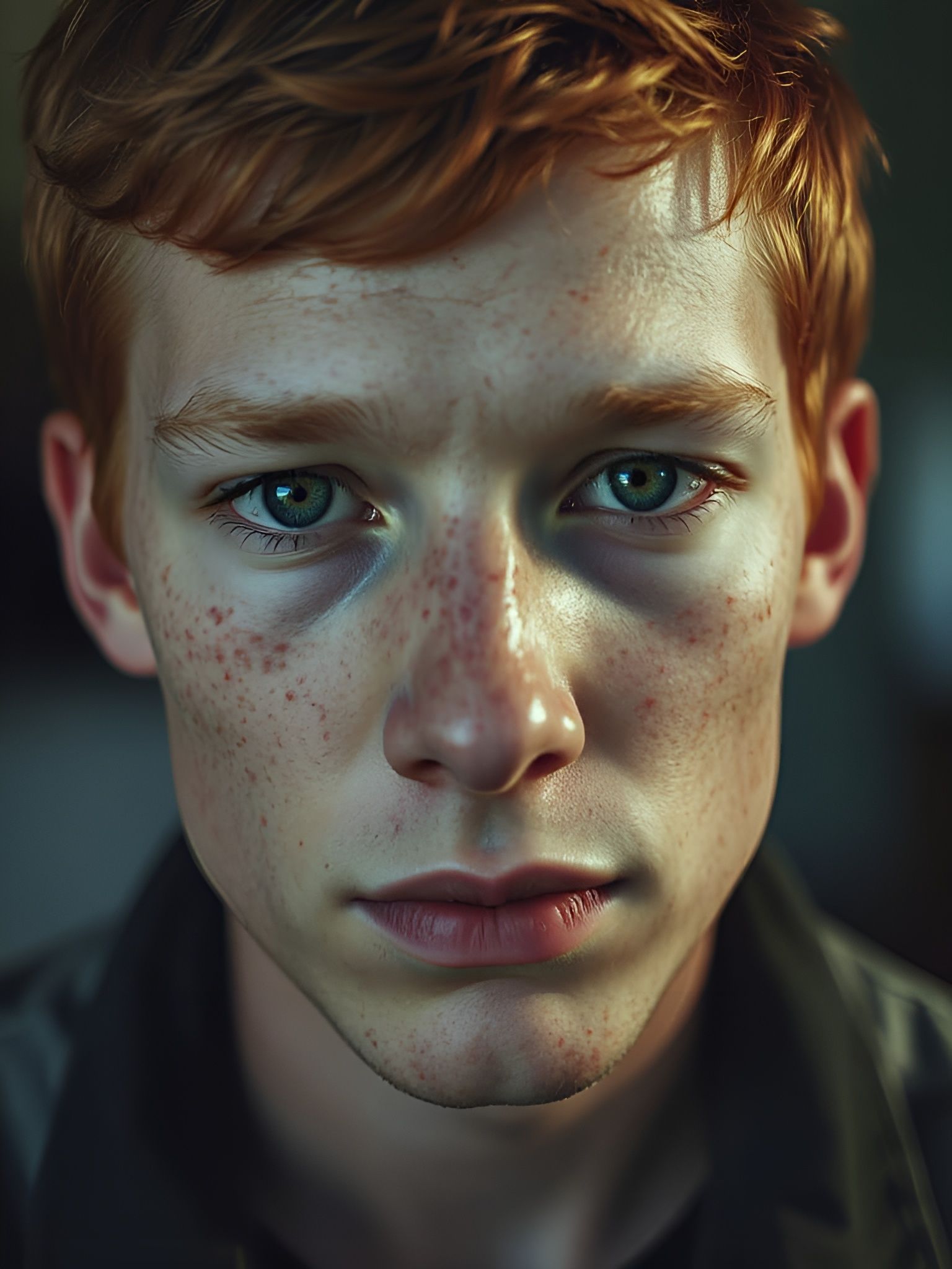 Freckled Ginger: A Hyperrealistic Close-Up Portrait