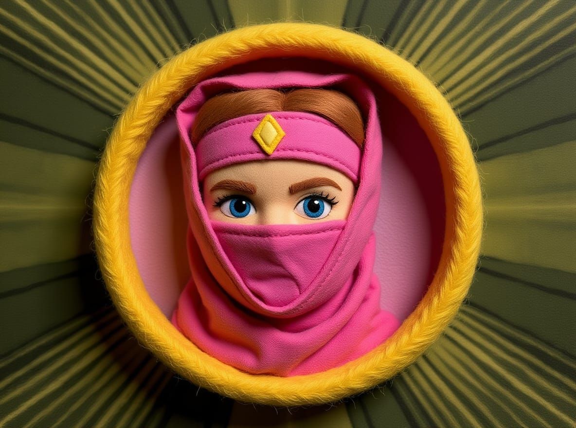 Pink Ninja Transformation in Felted Wool Art Style