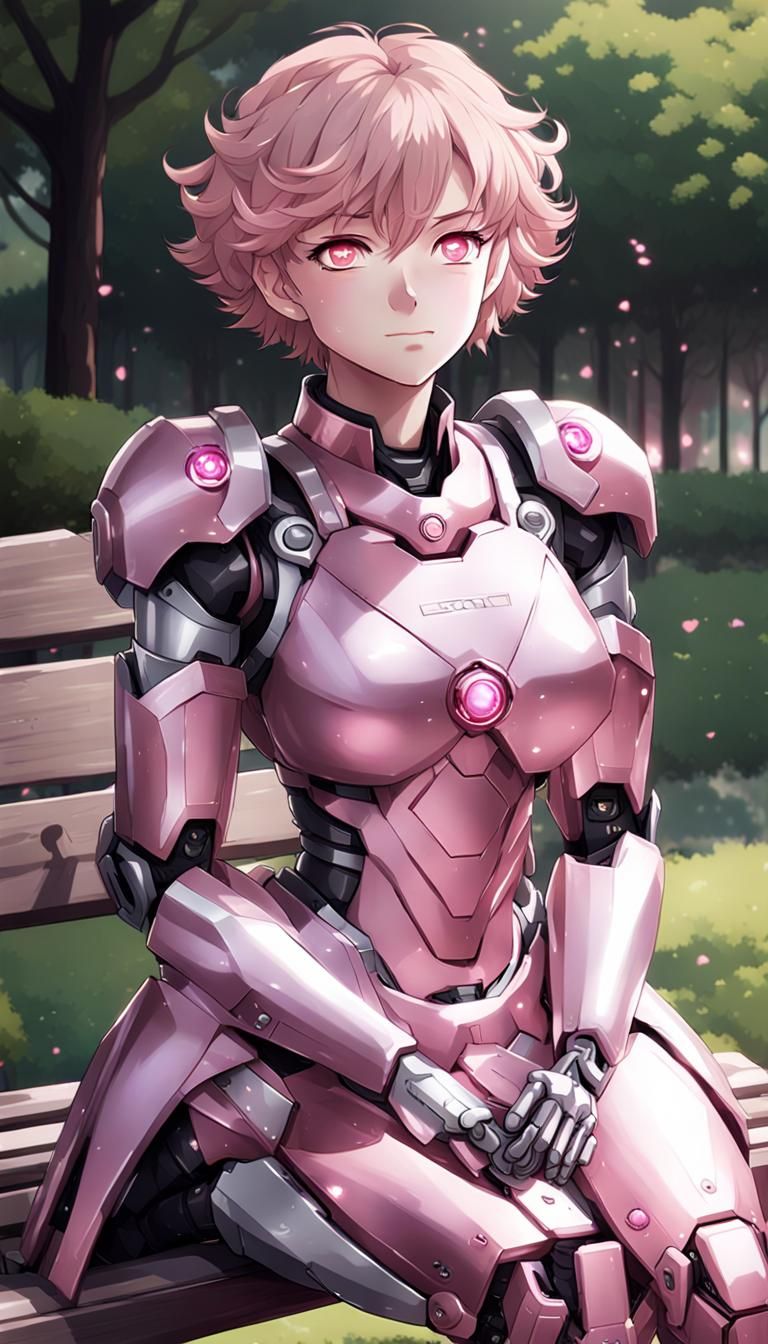 Robot Girl in Pink Armor, Anime Style