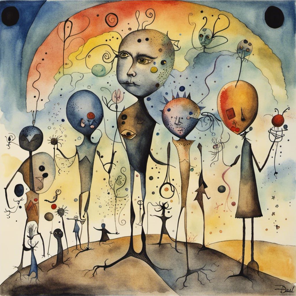 Inner Earth Family in Surreal Watercolor Style