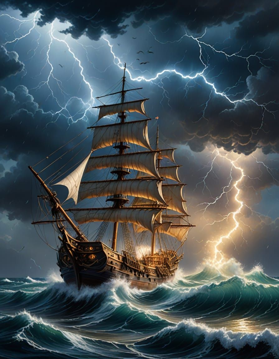 Apocalyptic Maritime Masterpiece in Golden Lighting