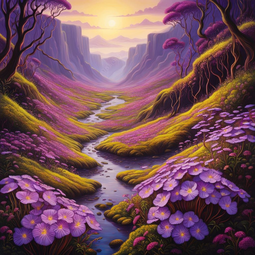 Surreal Sundew Valley with Purple Phlox