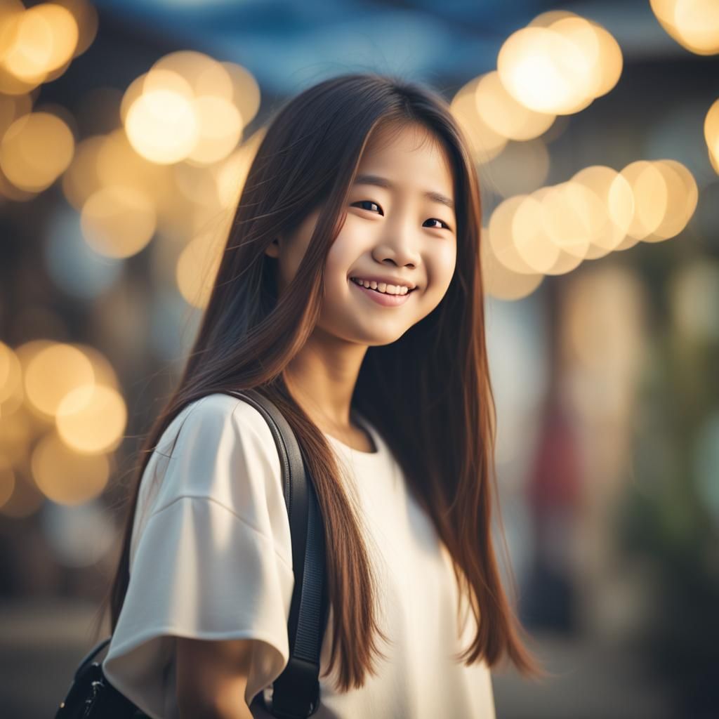 Smiling Asian Girl Portrait in Natural Light