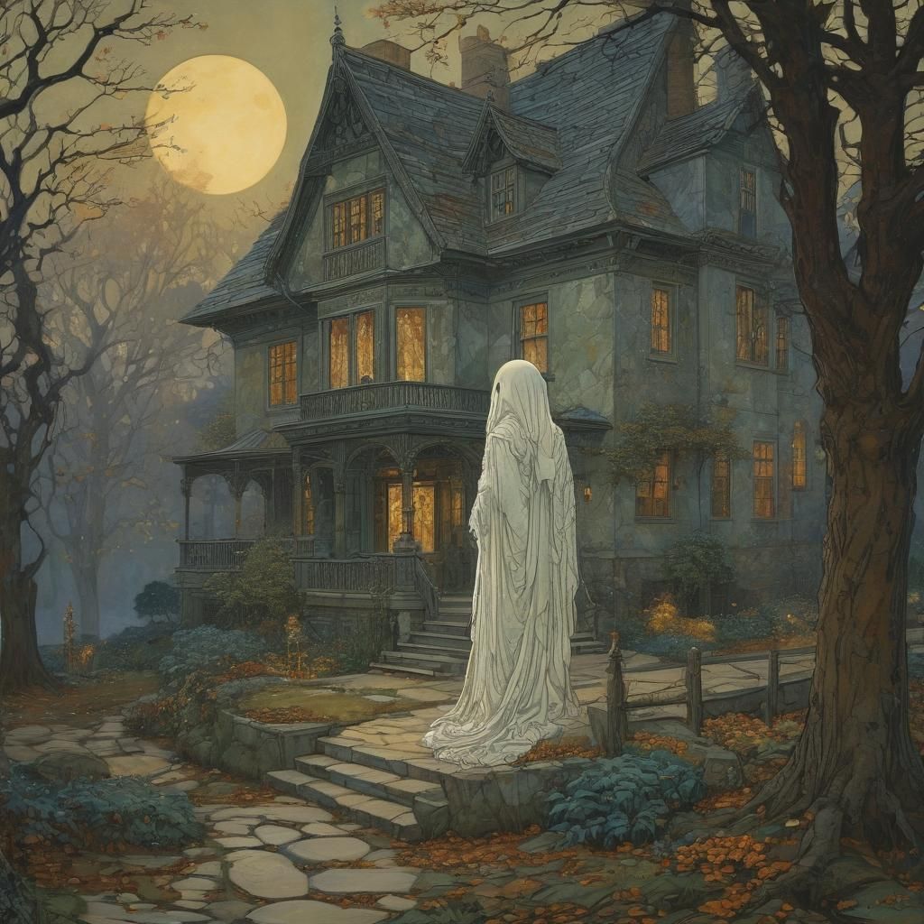 Surreal Gothic House Whispers to a Young Girl in Slumber