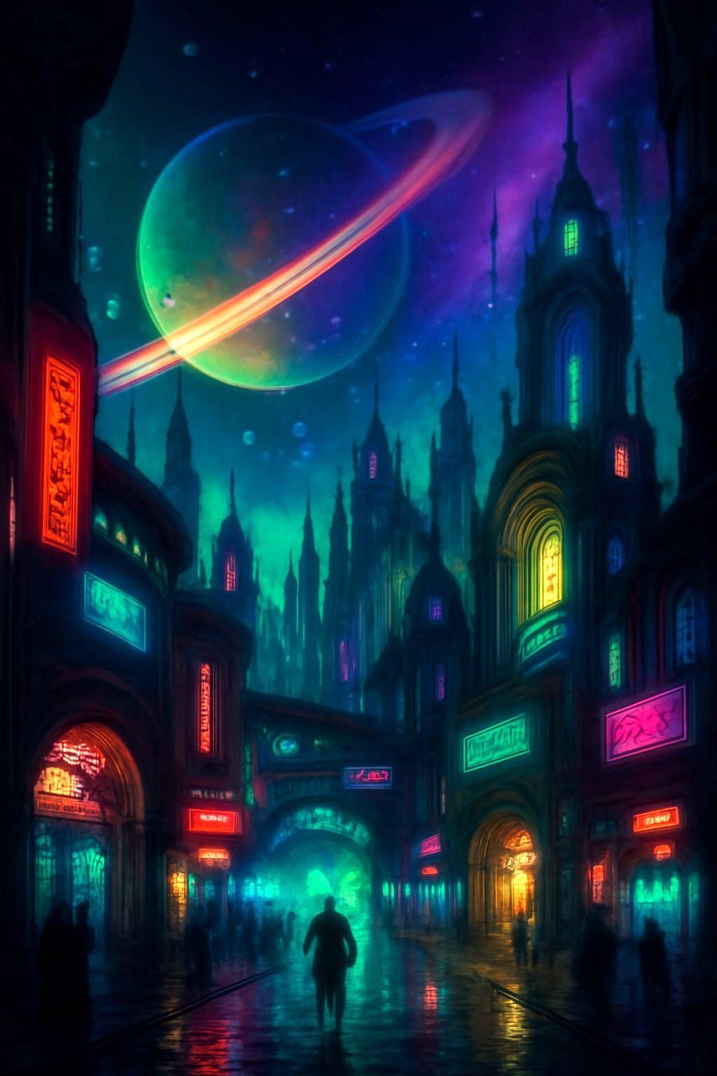 Cyberpunk Cityscape with Fantasy Elements