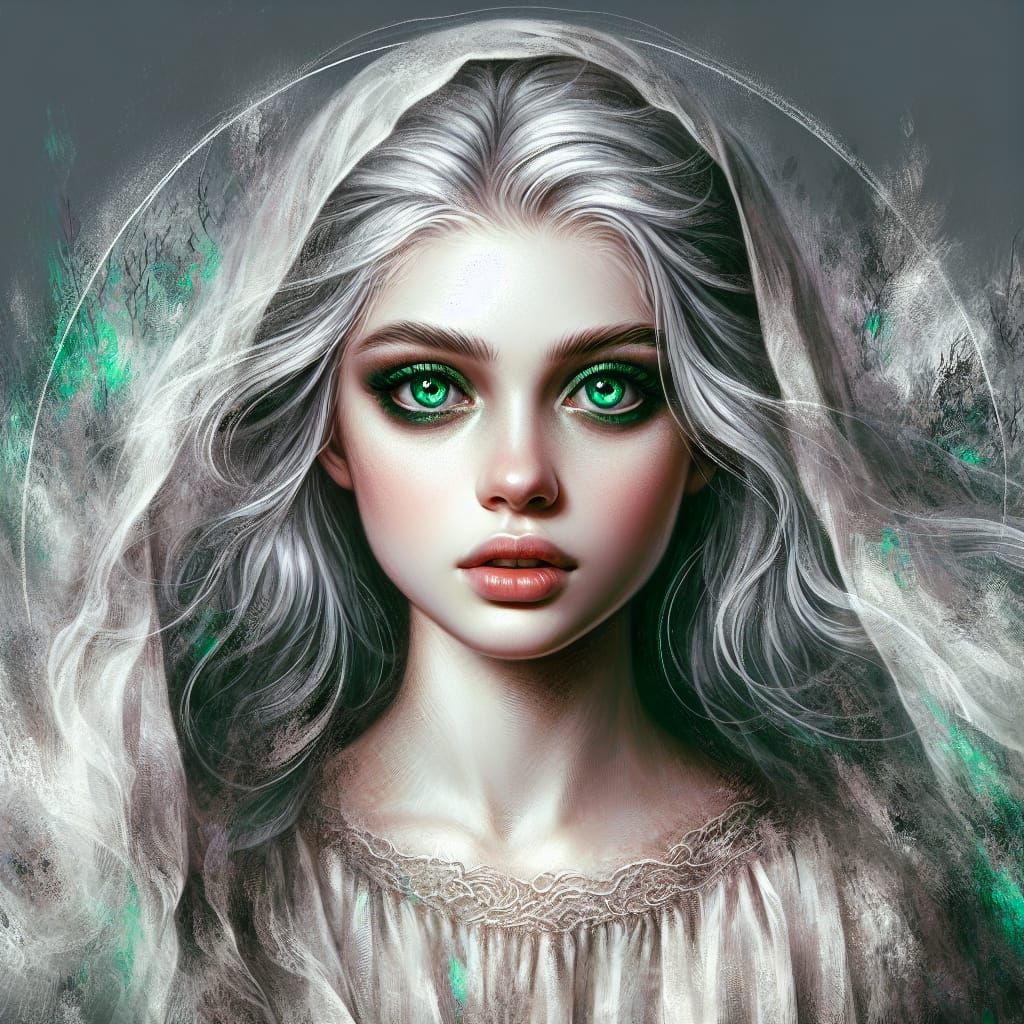 Ethereal Woman with Emerald Eyes in High Fantasy Style
