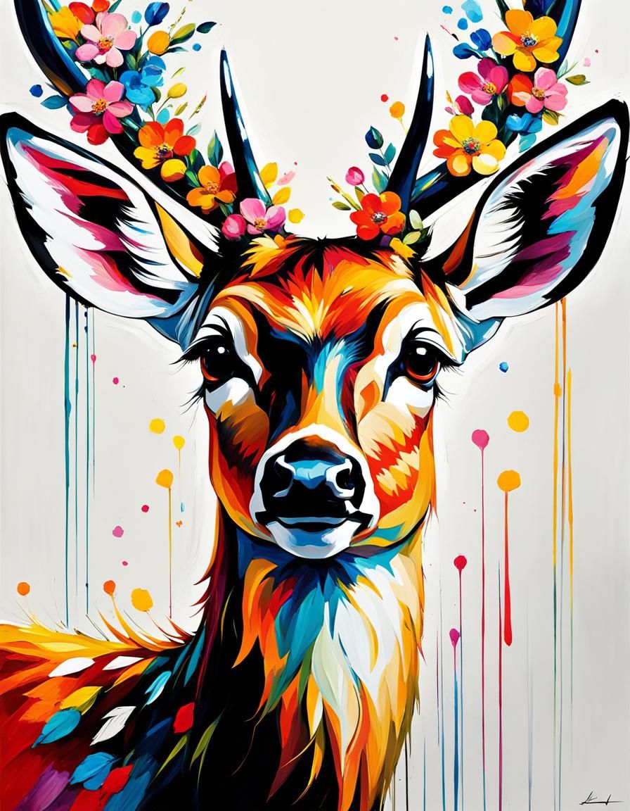 Colorful Deer Portrait in Neo-Impressionist Style