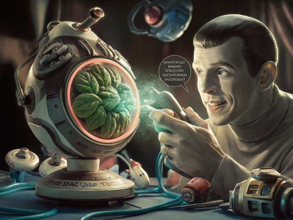 Sci-Fi Scene: Man and Minty Futuristic Gadget