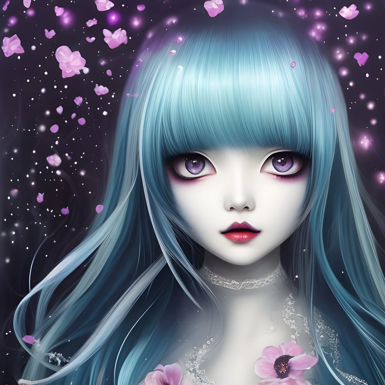 Melancholic Anime Girl with Ghost in Pop Surrealism Style