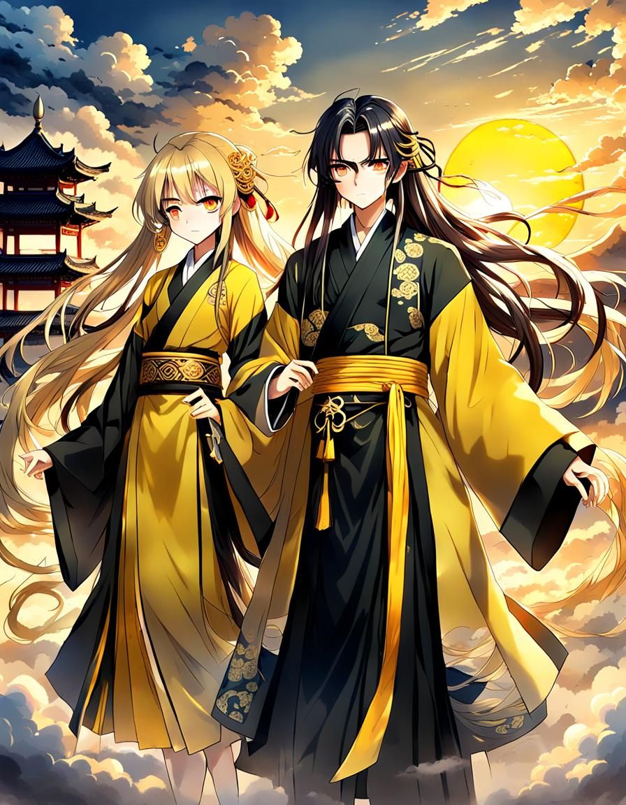 Anime Couple in Traditional Chinese Setting
