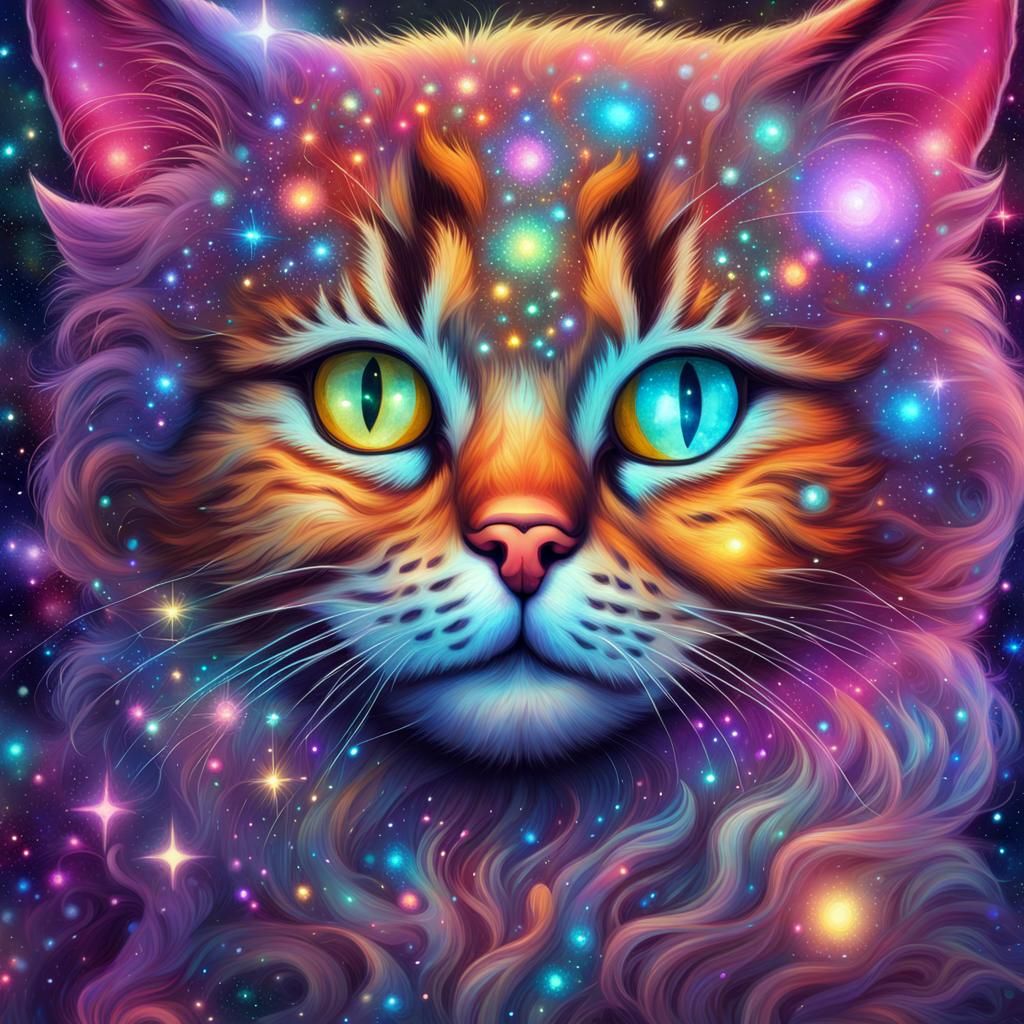 Sparkling Fluffy Kitten: Holographic Cosmic Illustration