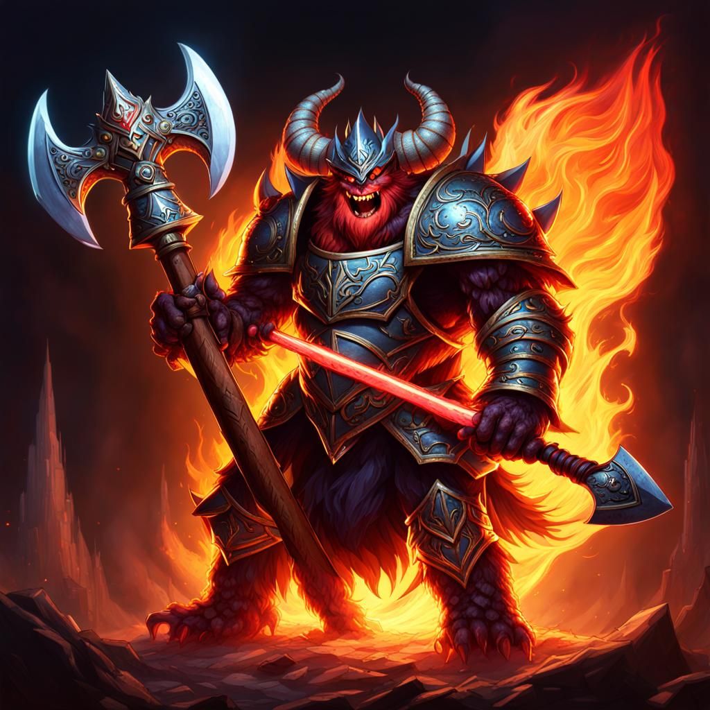 Armored Monster Wielding Flaming Battle Axe
