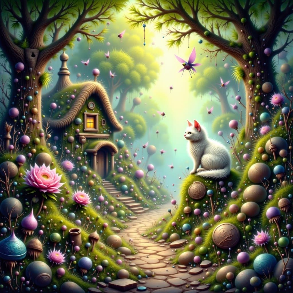 Whimsical Garden Path to Hidden Cottage in Sunlight