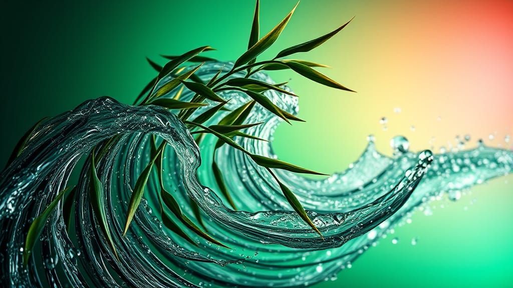 Hyperrealistic Bamboo Waves in Calligraphic Style