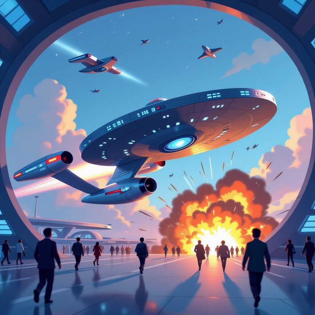 USS Enterprise Launch in Pixar Cartoon Style