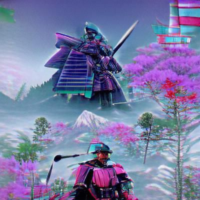 Vaporwave Samurai in Feudal Japan