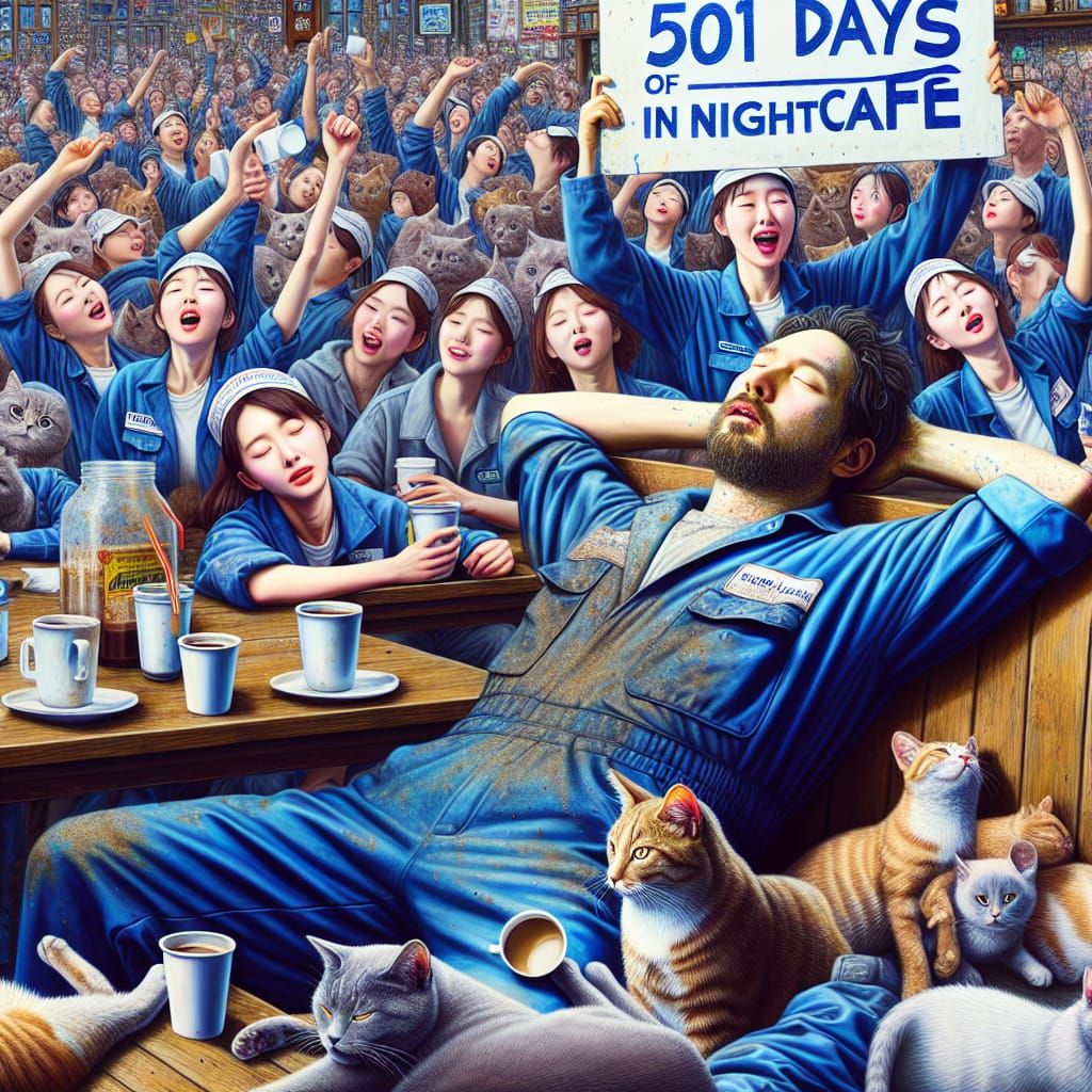 Maximalist Coffee Shop Scene with Joyful Group