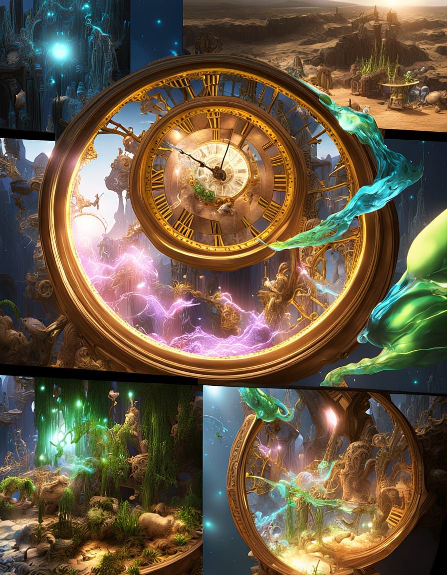 Surreal Clock-Faced Figure in Dreamscape