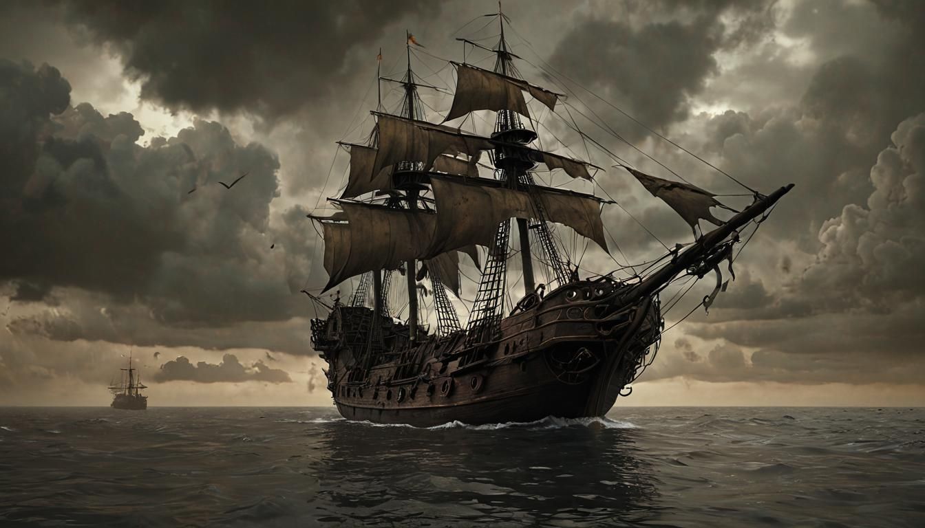 Dark Fantasy Pirate Ship on Sepia Sea