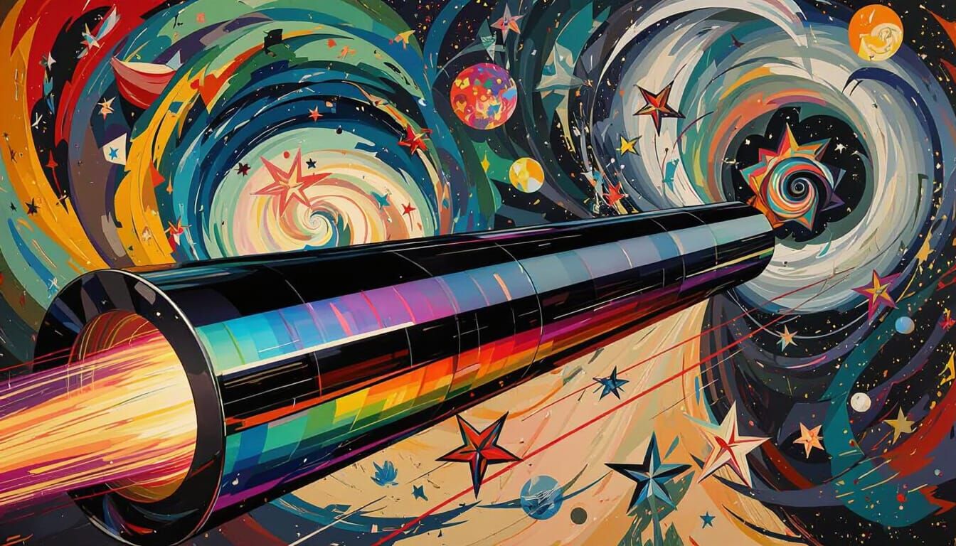 Sleek Rainbow Cylinder with Impasto Paint Vortex