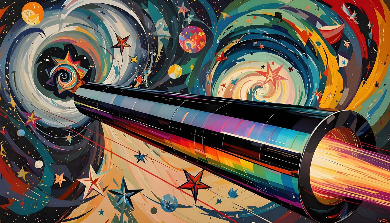 Sleek Rainbow Cylinder with Oil Paint Vortex