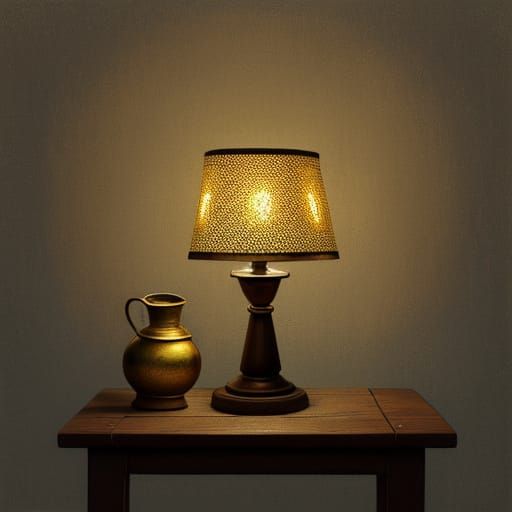 Oil Lamp in Naive Folk Art Style