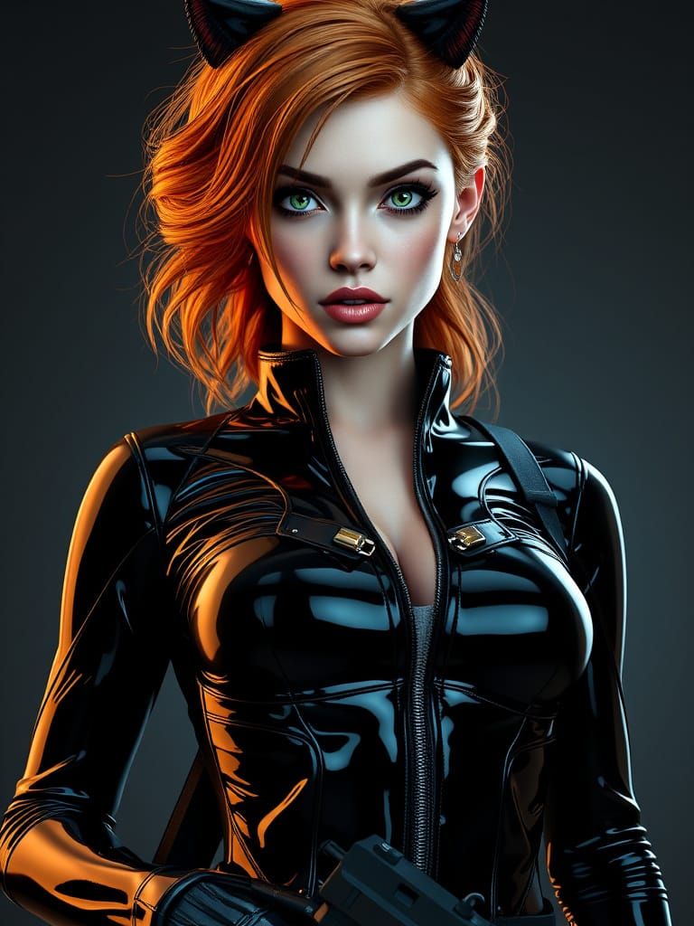 Ginger Warrior in Latex: Hyperdetailed Digital Portrait