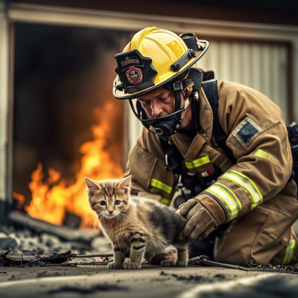 Firefighter saves the kitten